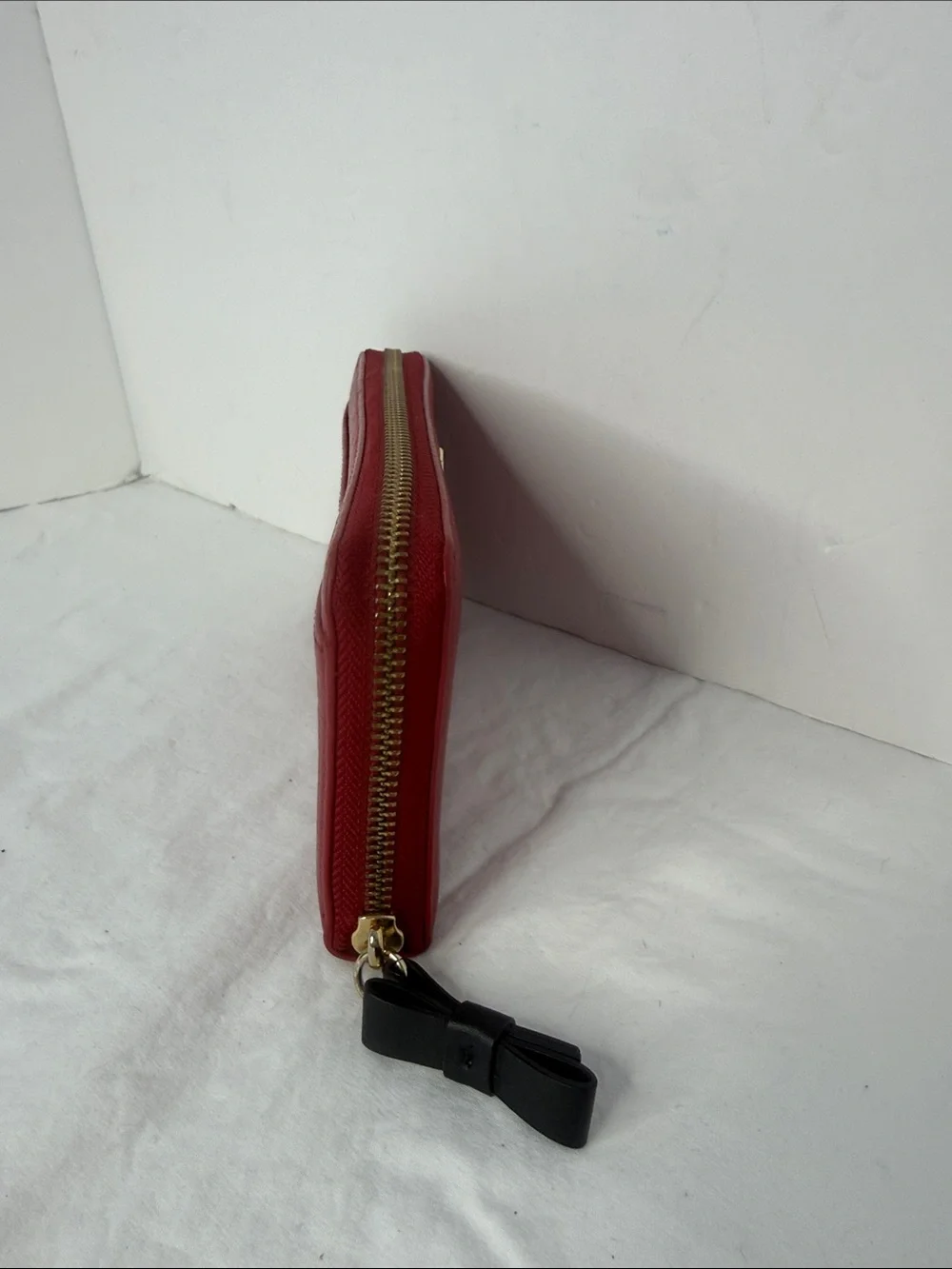 kate spade Red Pebbled Leather Zip Wallet with Gold Spade Accent
